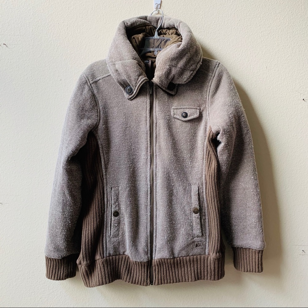 REI Rimrock Jacket Hooded Full Zip Brown Textured